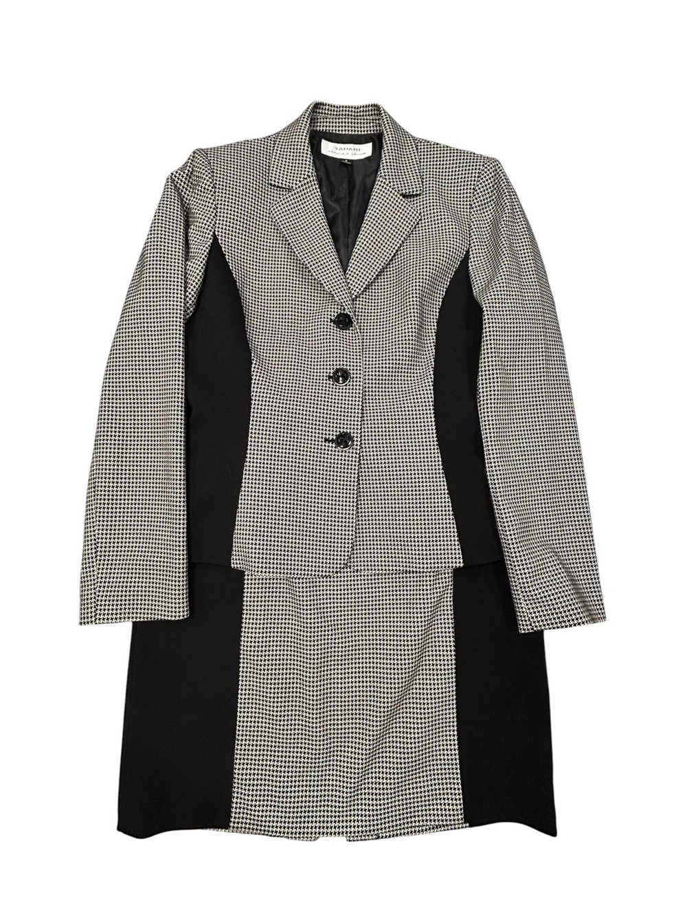Tahari ASL Tailored Black & White Houndstooth Women’s Skirt Suit 6 Business